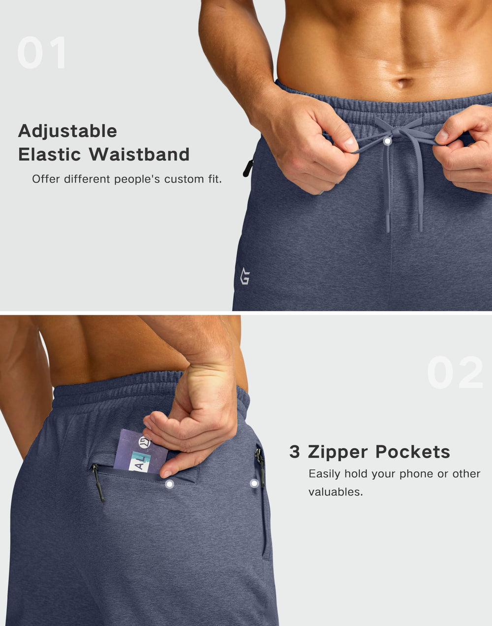 G Gradual pants showing elastic waist and drawstring for a customizable fit