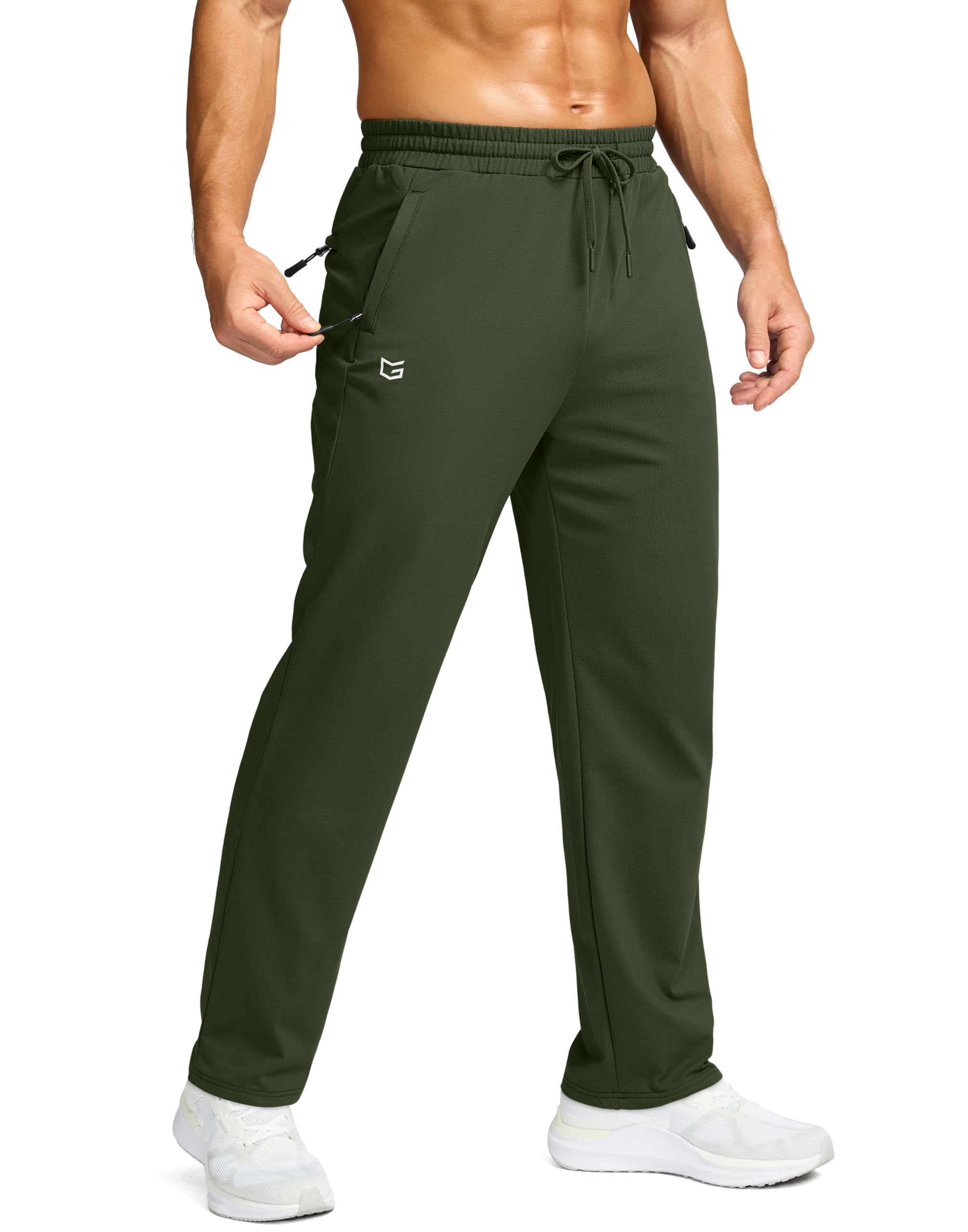 G Gradual men's fleece-lined olive-green pants provide cozy warmth for cold days.