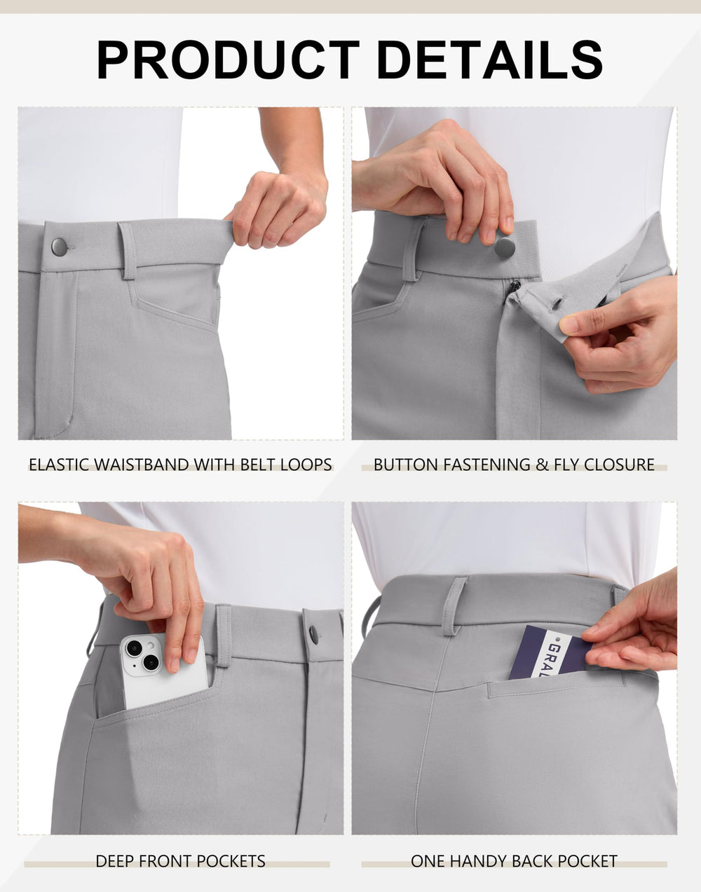 G Gradual tailored fit emphasizes silhouette while keeping stretch for movement.