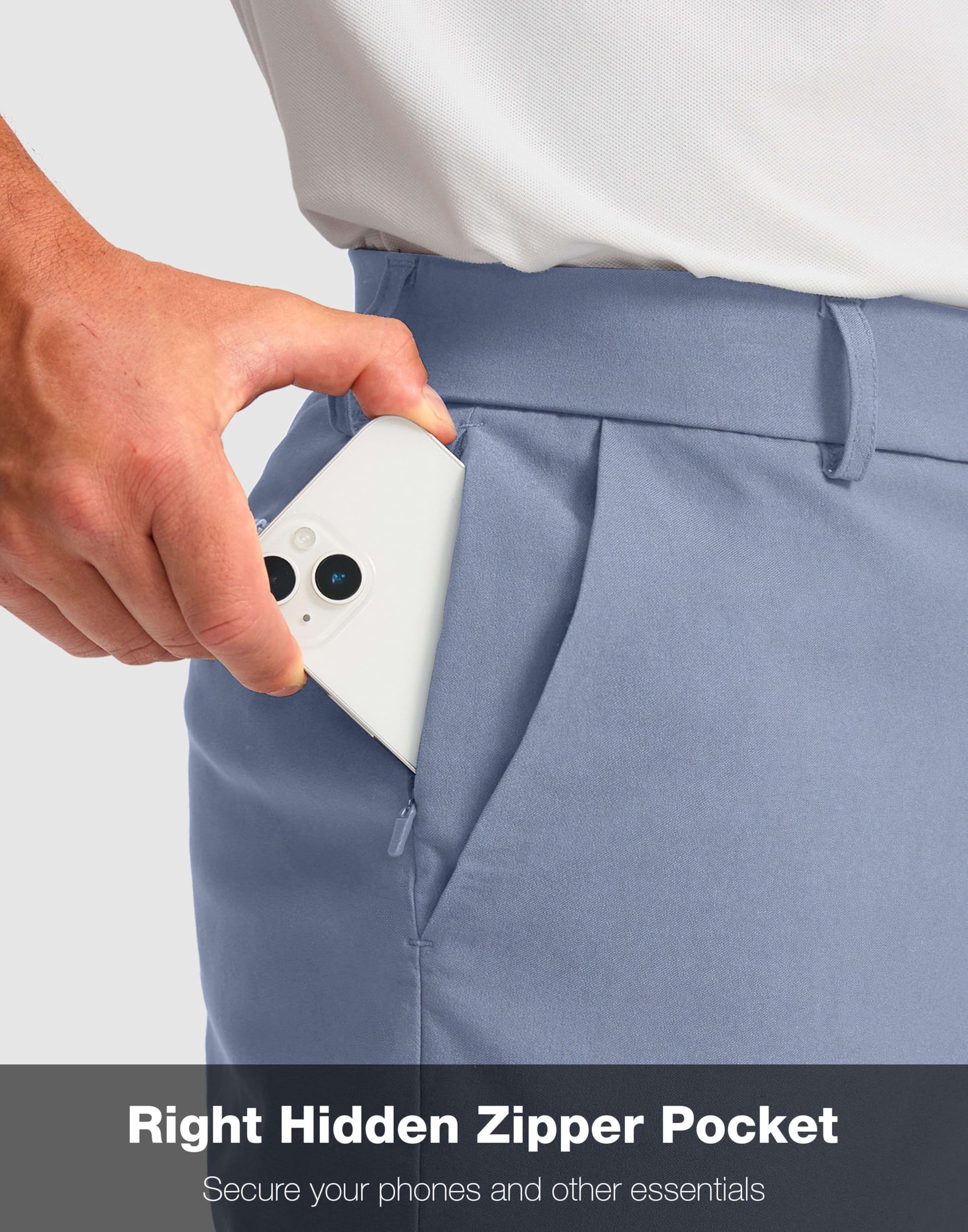 G Gradual zippered side pocket secures cards and cash during outings.