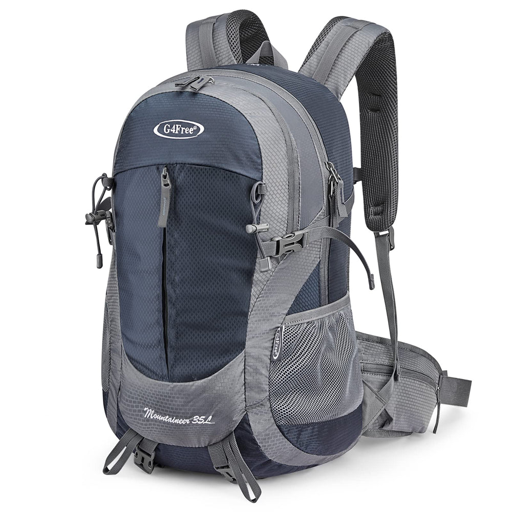 G4Free 35L hiking backpack front view highlighting roomy main compartment for travel.