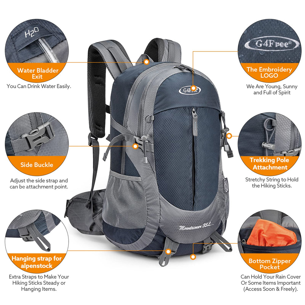 G4Free 35L hiking backpack interior organization keeps gear neatly separated.