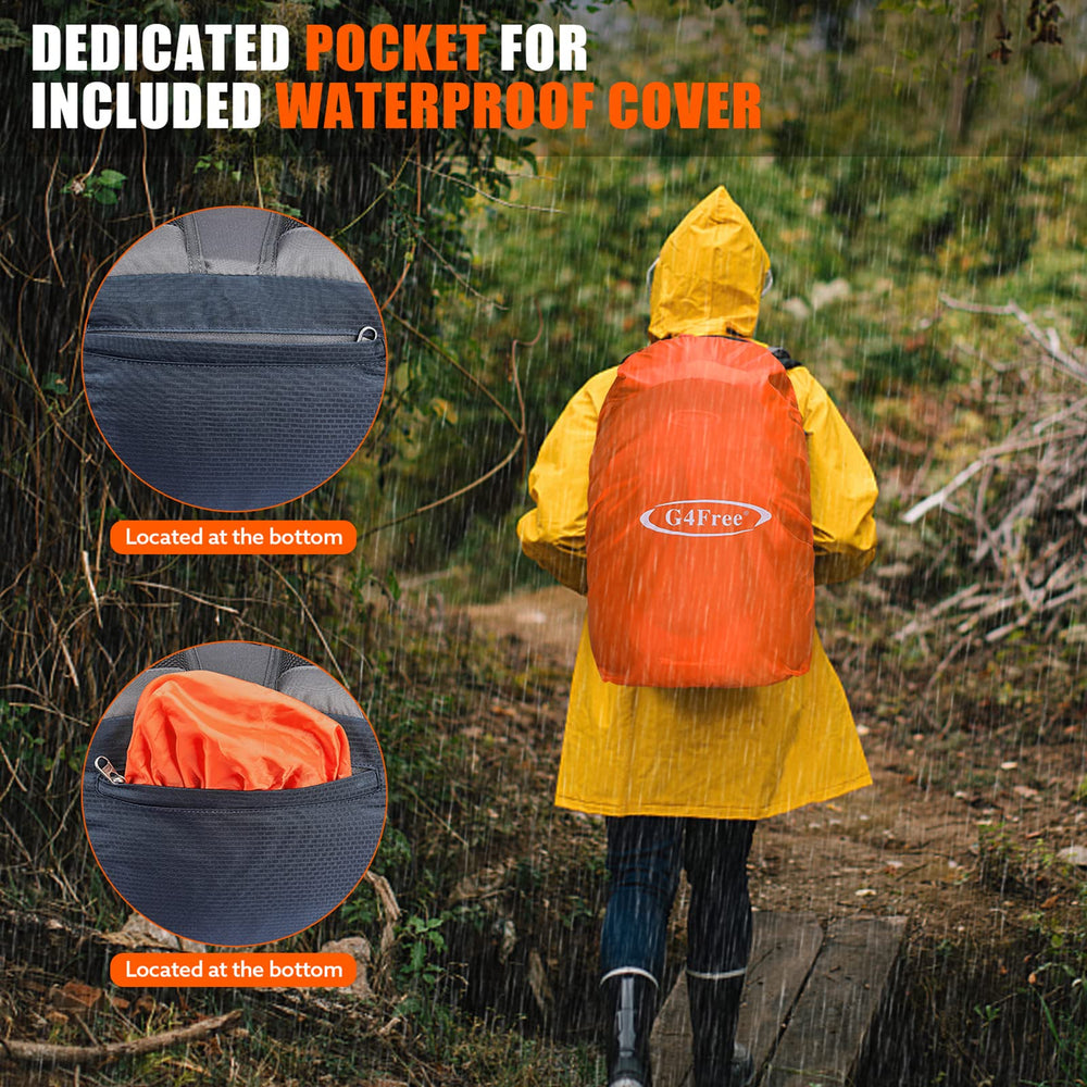 G4Free 35L hiking backpack water-bladder exit enables easy hydration on trails.