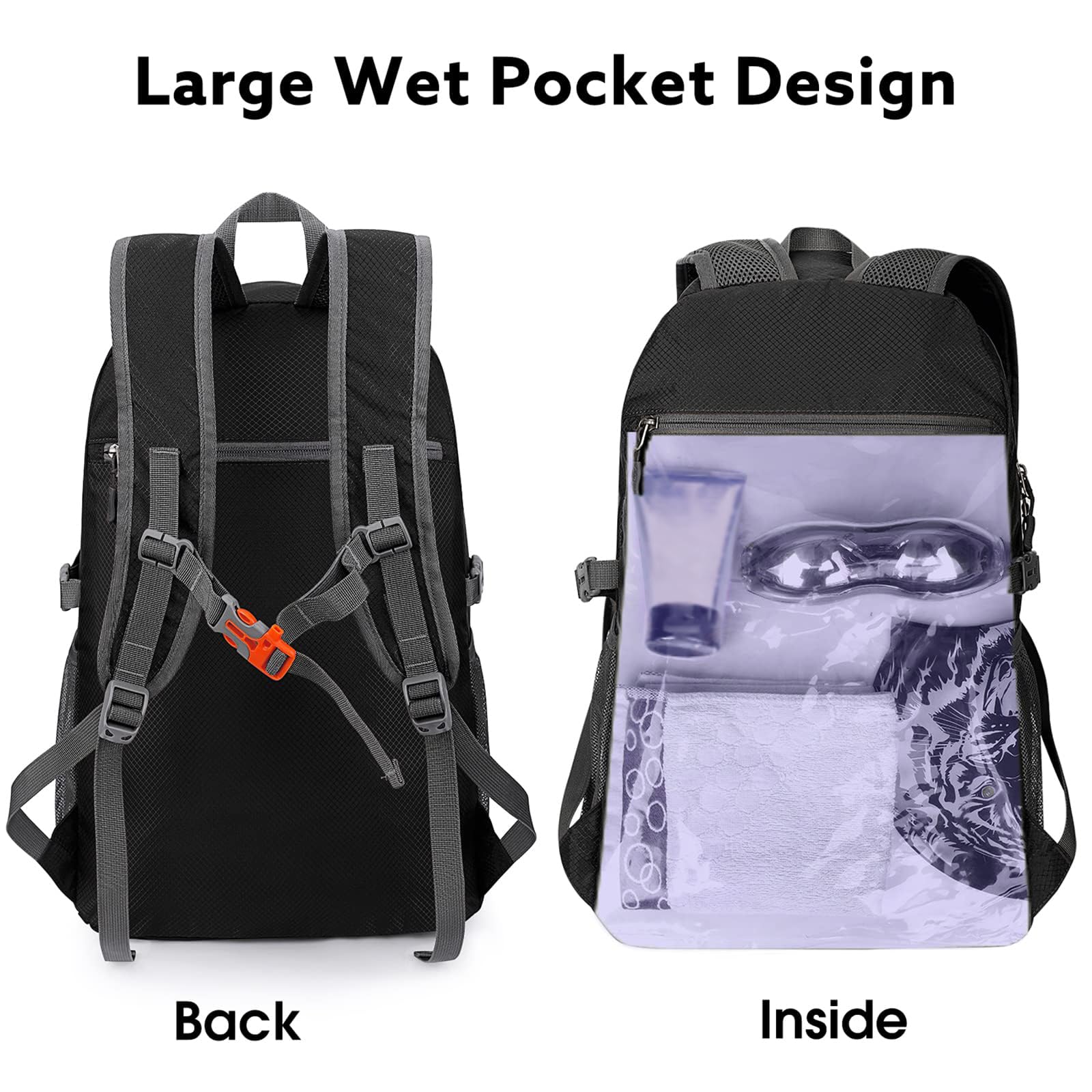 G4Free 40L packable backpack unfolded shows spacious main compartment for day hikes