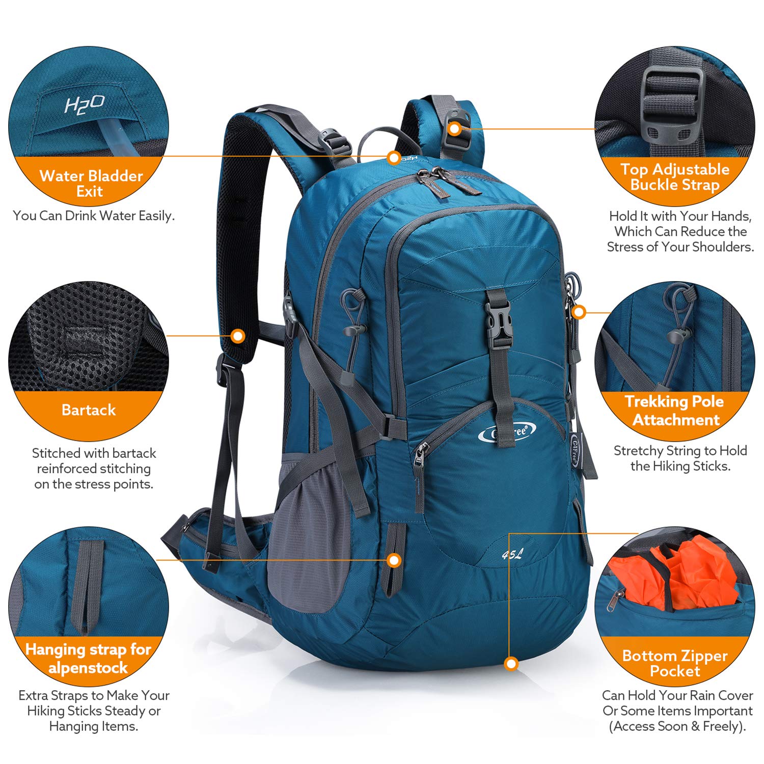 G4Free 45L lumbar support padding enhances comfort on long treks