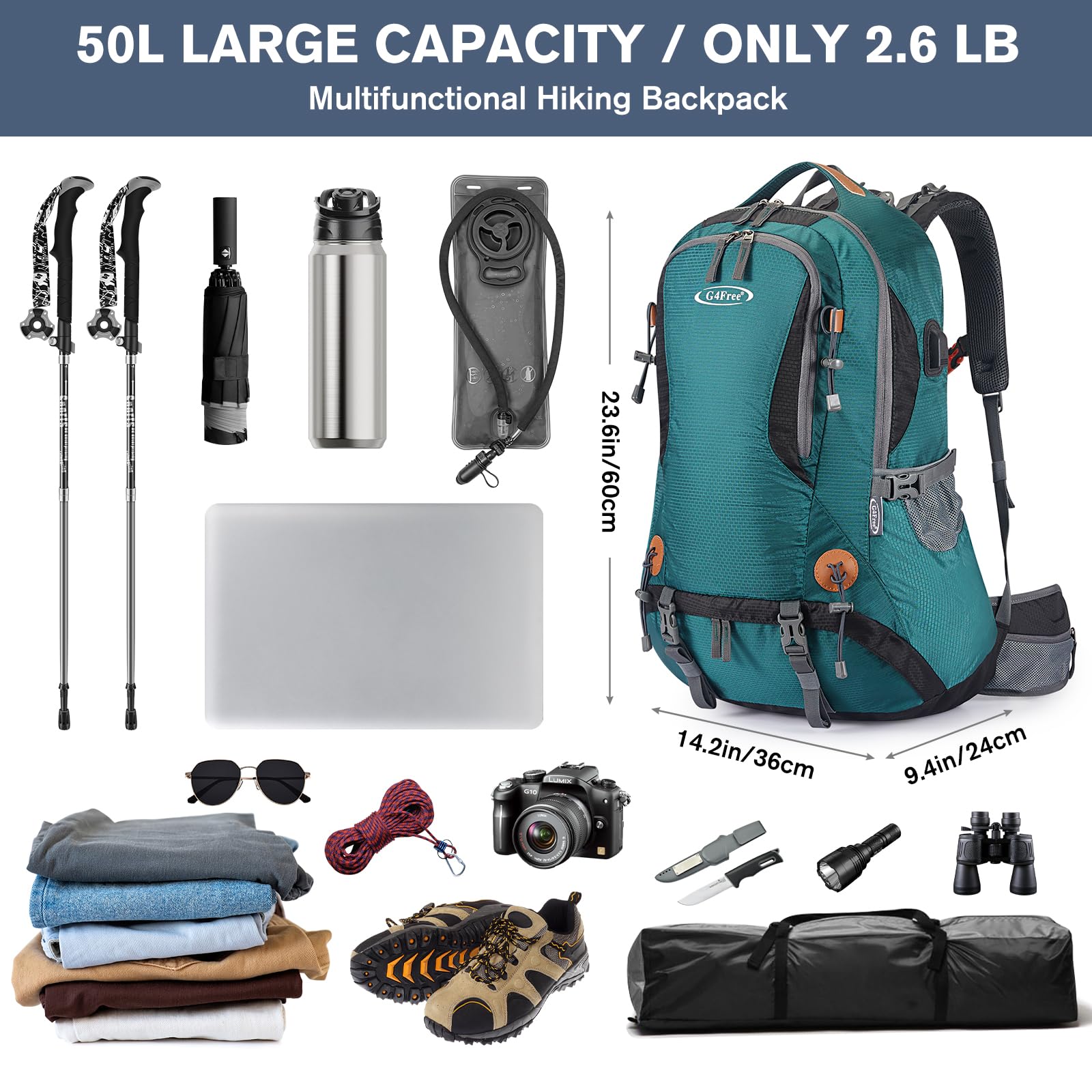 G4Free 50L large main compartment keeps gear organized on trips.
