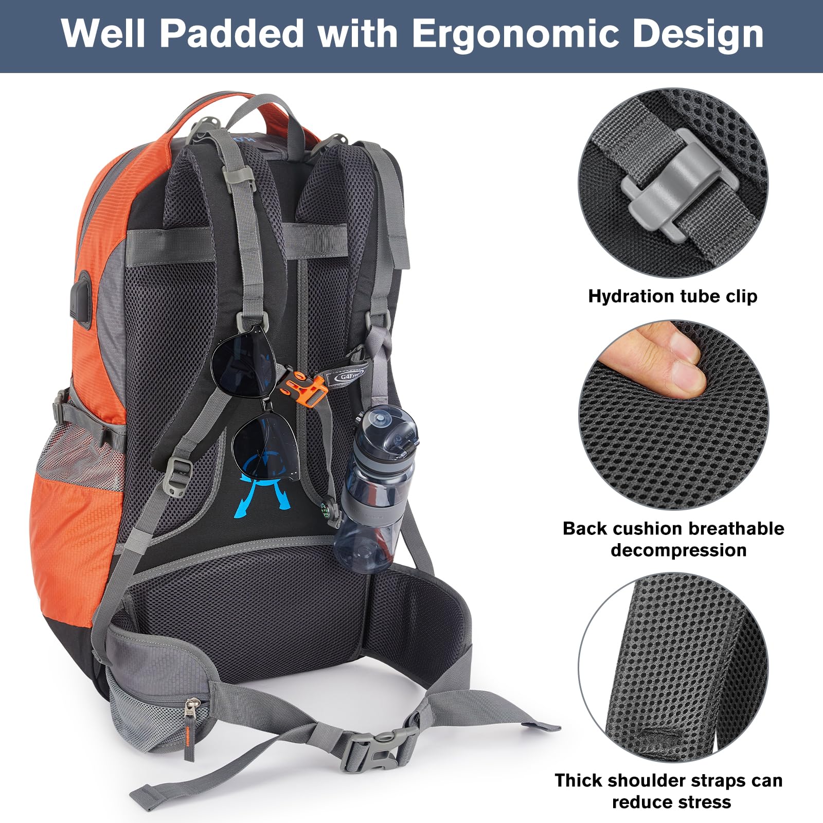 G4Free 50L breathable mesh back panel increases comfort on long hikes
