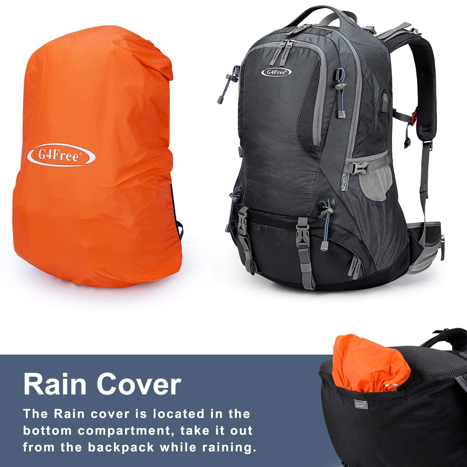 G4Free 50L hiking backpack bottom pocket for shoes or dirty items