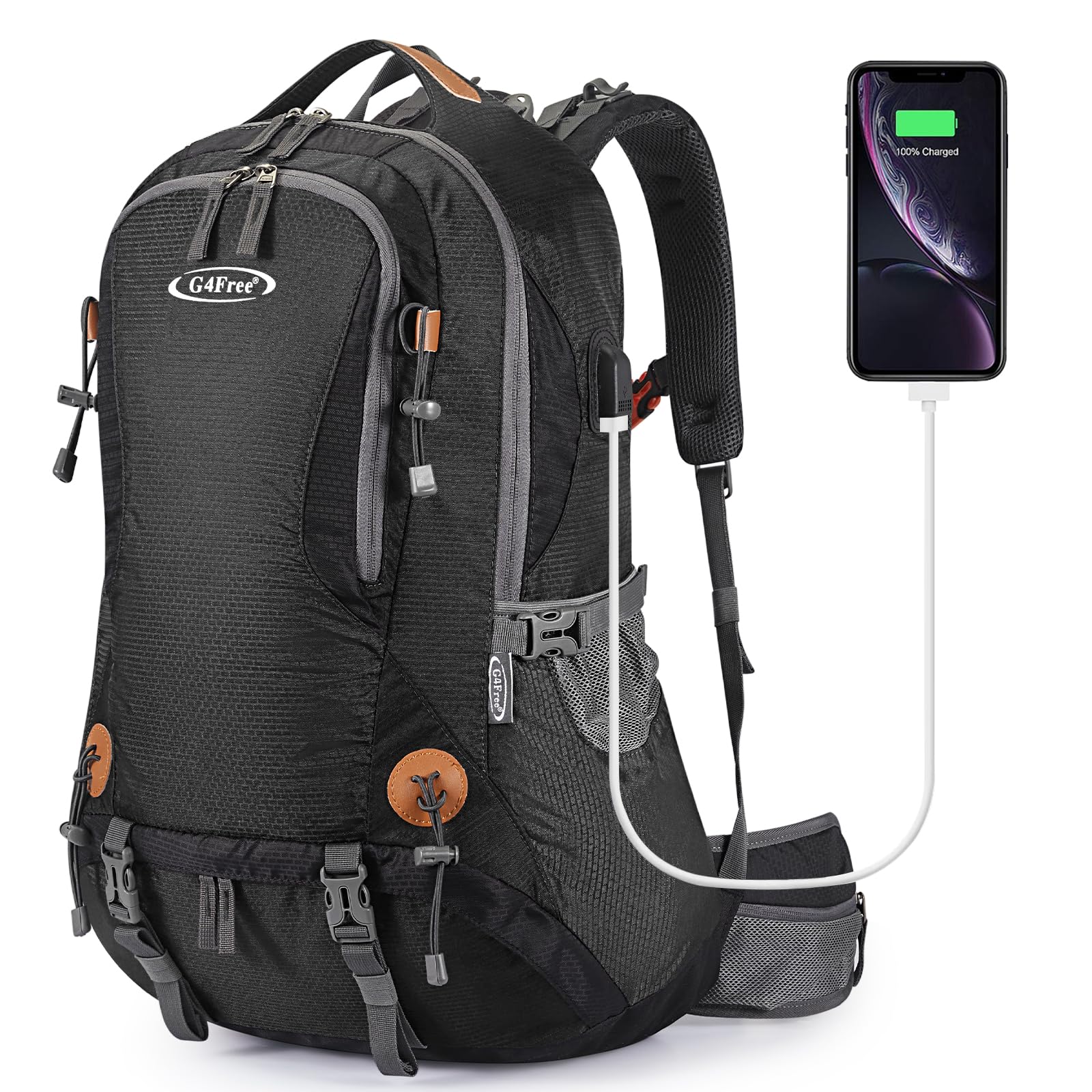 G4Free 50L hiking backpack front pocket for quick access during climbs