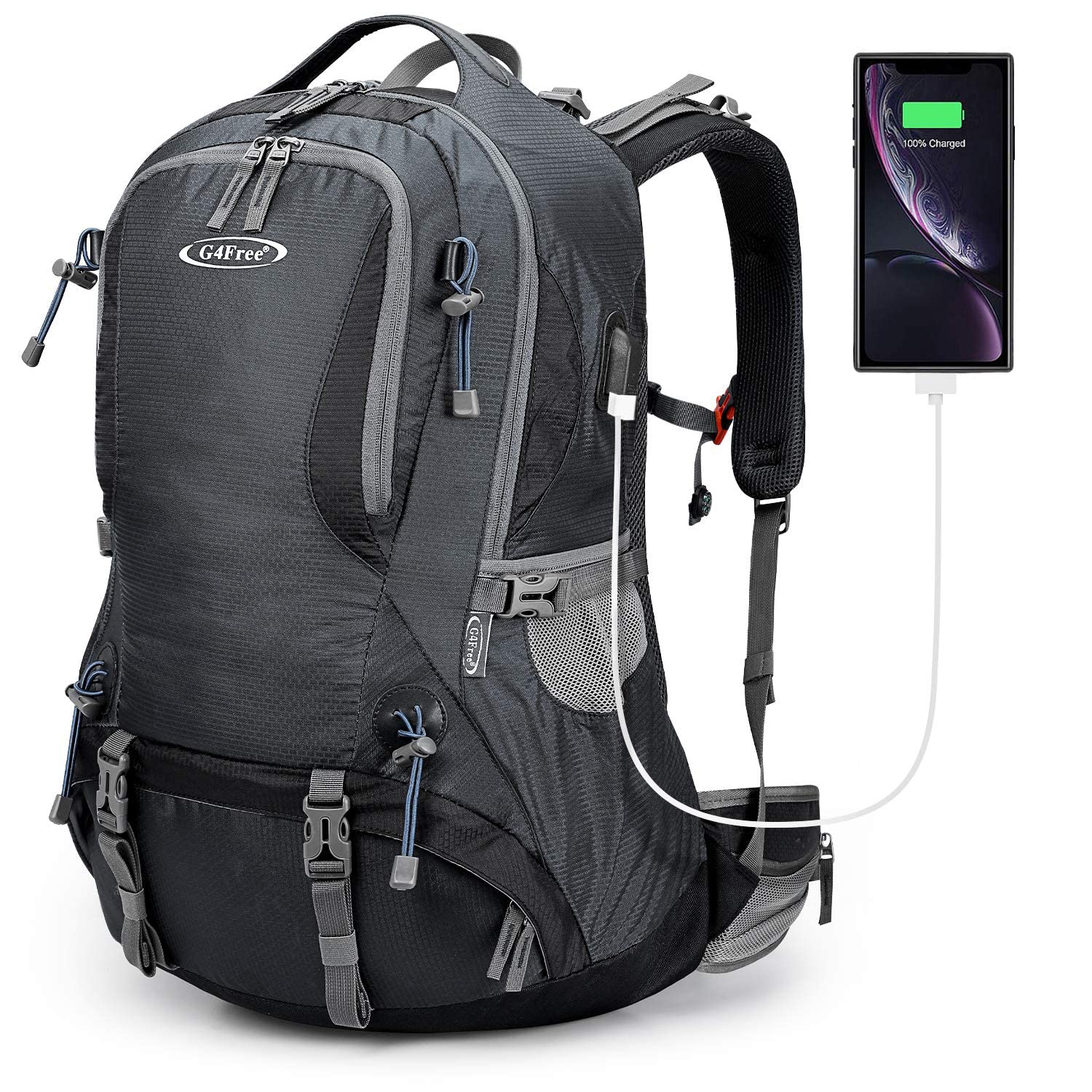G4Free 50L hiking backpack front view showing spacious capacity for gear
