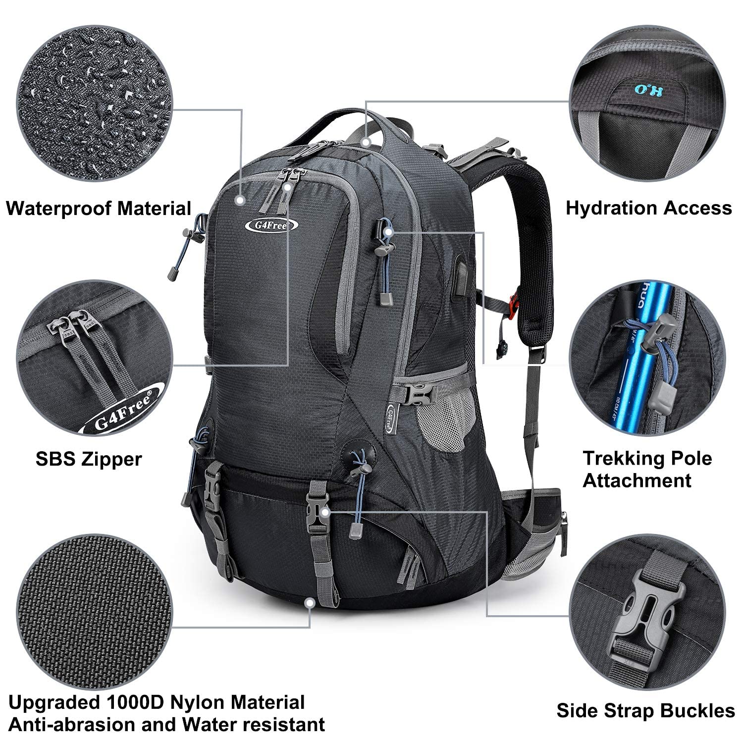 G4Free 50L hiking backpack hydration compartment ready to hold a bladder