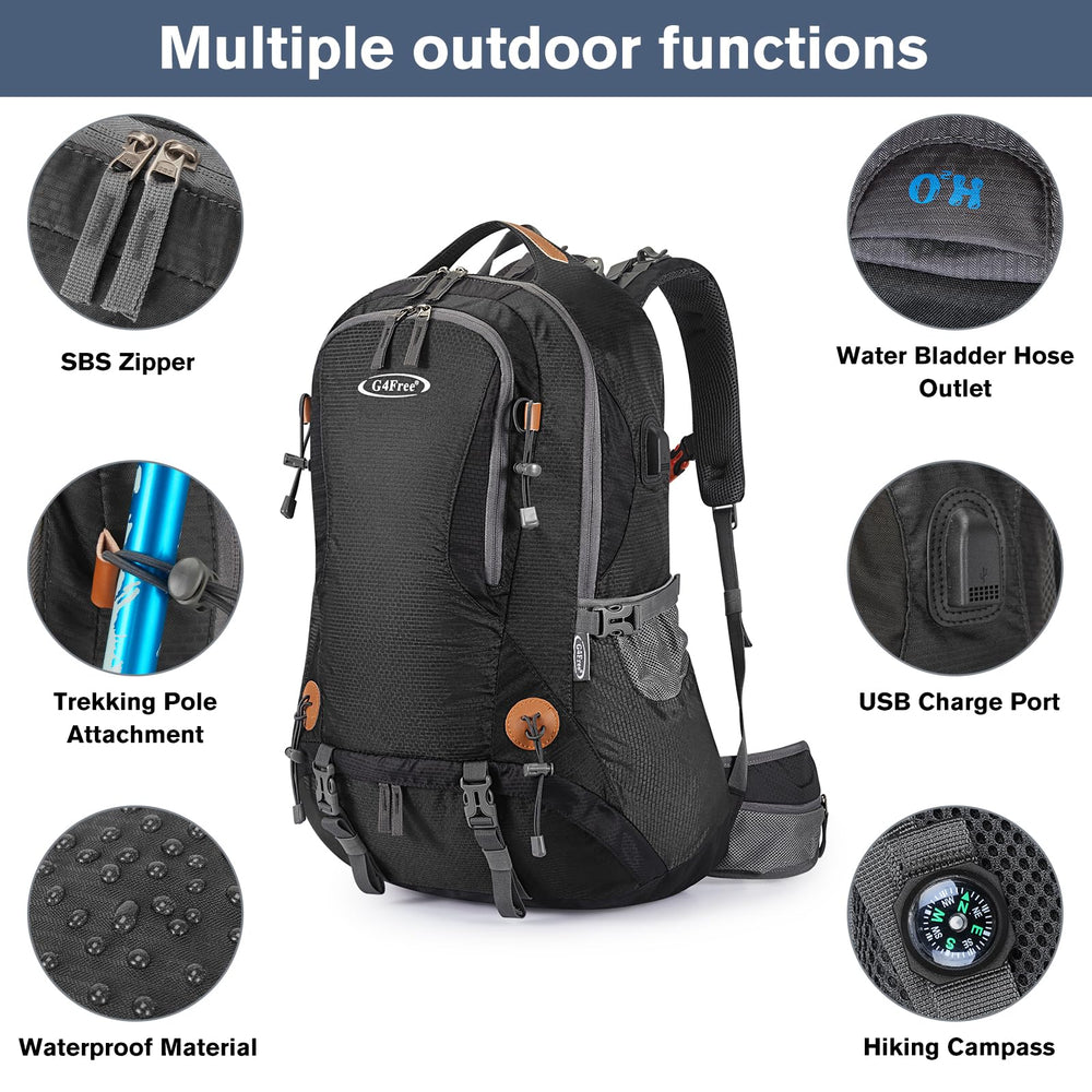 G4Free 50L hiking backpack hydration compartment for on-the-go drinks