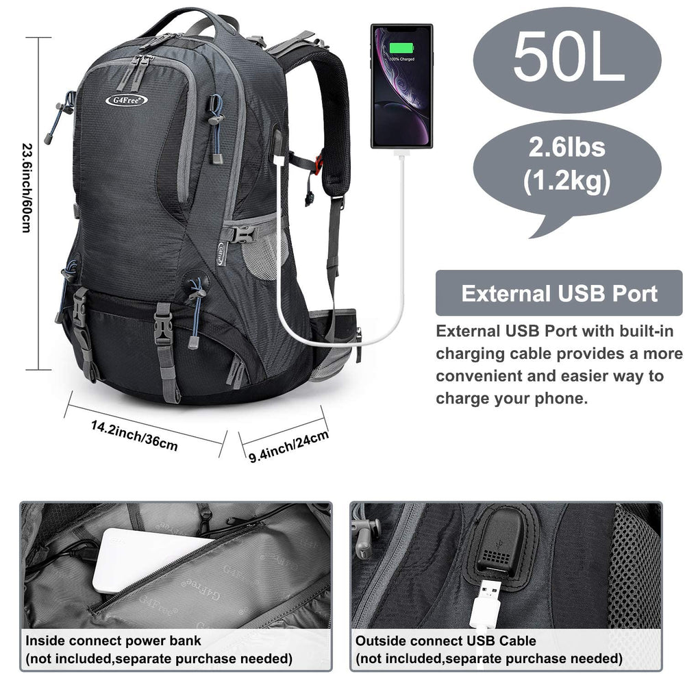 G4Free 50L hiking backpack rain cover in use protecting gear