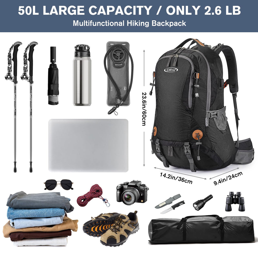 G4Free 50L hiking backpack shoe pocket keeps dirty items separate