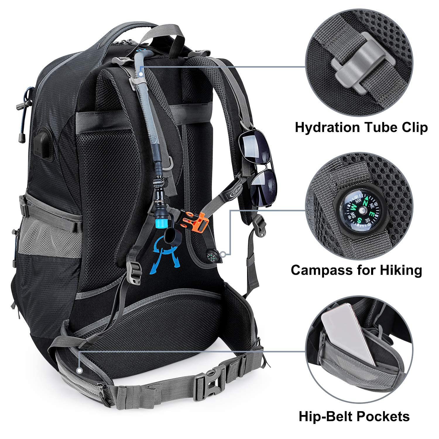 G4Free 50L hiking backpack ventilated back panel keeps you cool on hikes
