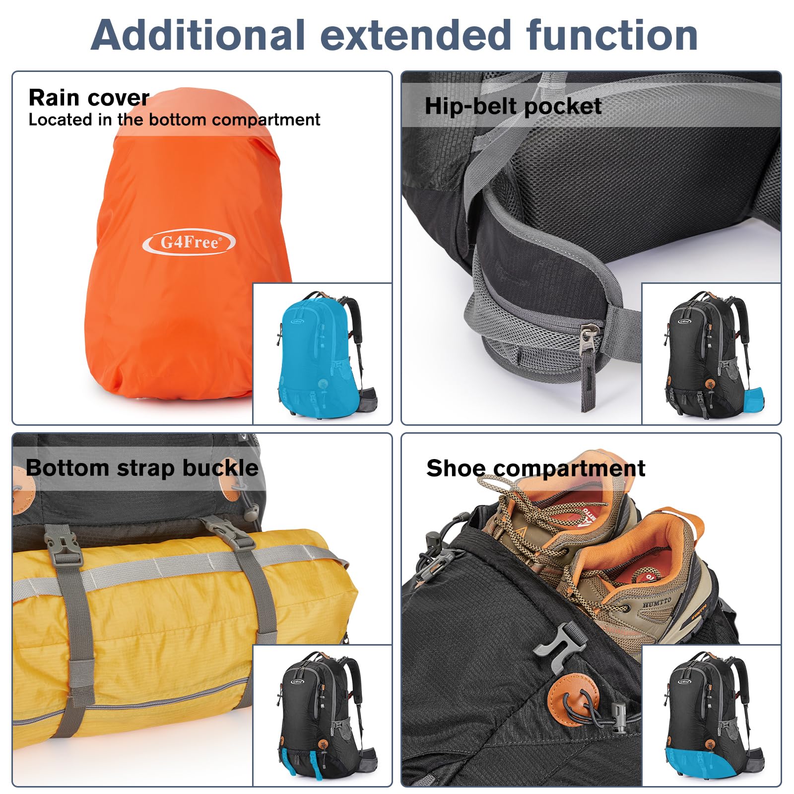 G4Free 50L hiking backpack breathable mesh back panel keeps you cool