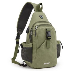 G4Free canvas sling bag USB port for easy phone charging on the go.