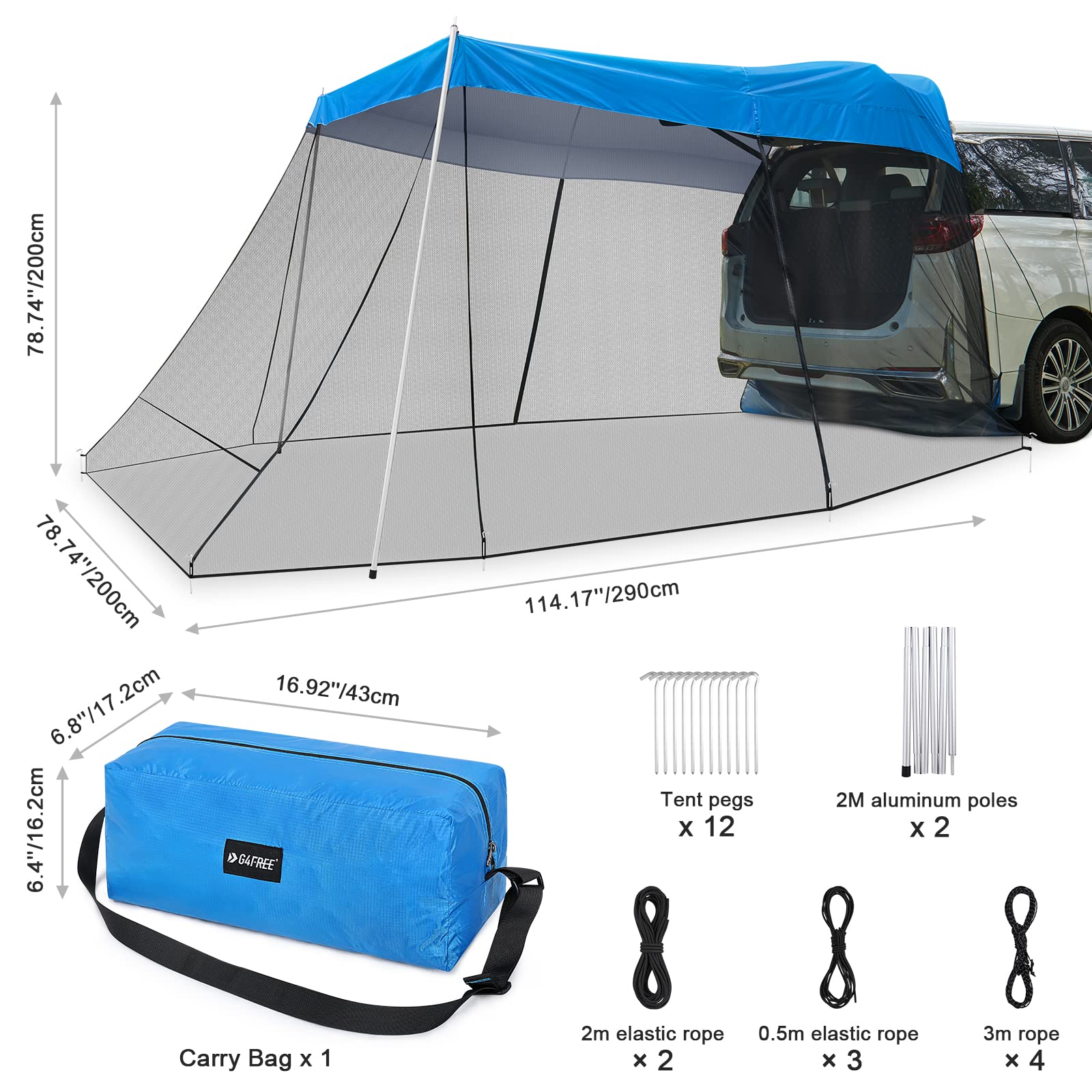 G4Free Car Awning dimensions reveal ample space for 3–4 people