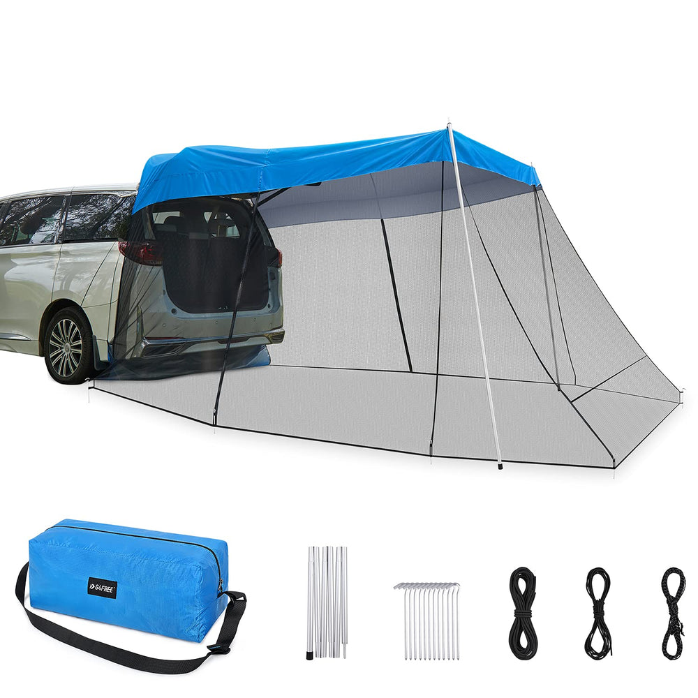 G4Free Car Awning universal fit shows vehicle compatibility for roadside shade