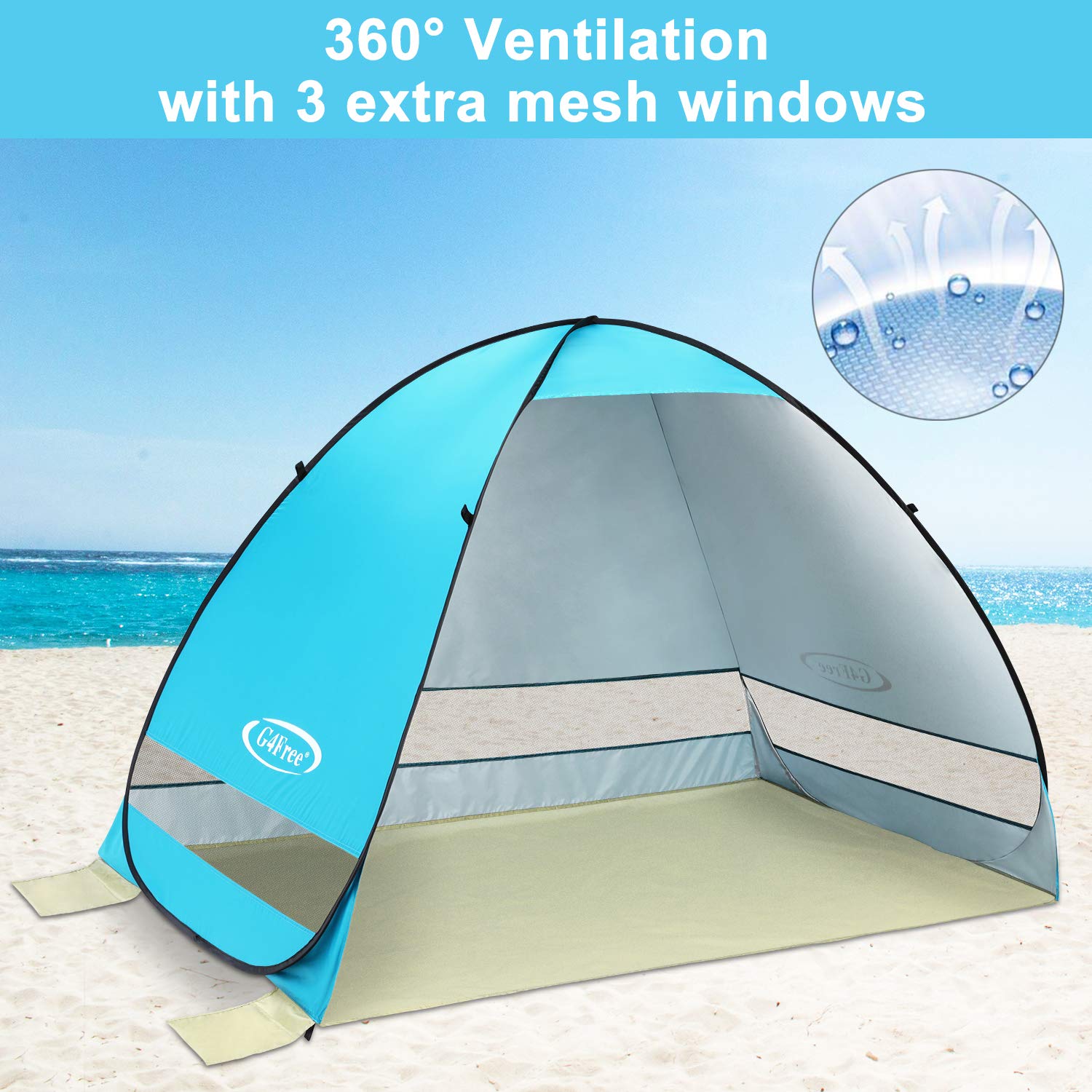 G4Free family-friendly beach day tent in use with shade and breeze