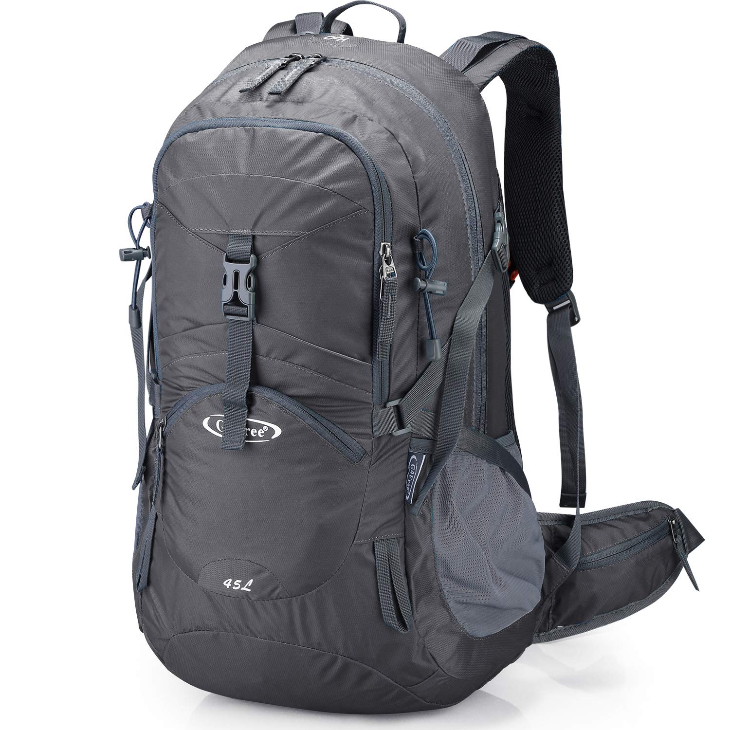 G4Free hiking backpack dark grey front view showing a spacious main compartment for gear