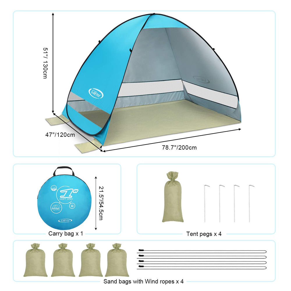 G4Free instant pop-up beach tent opens quickly for family outings