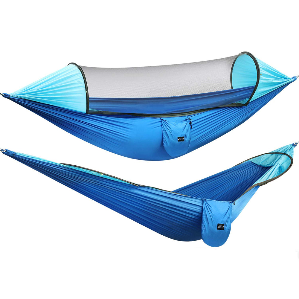 G4Free large camping hammock with pop-up setup for quick backyard lounging.
