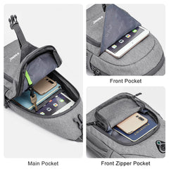 G4Free RFID Sling Bag earphone-hole close-up indicates optional opening for headphones.