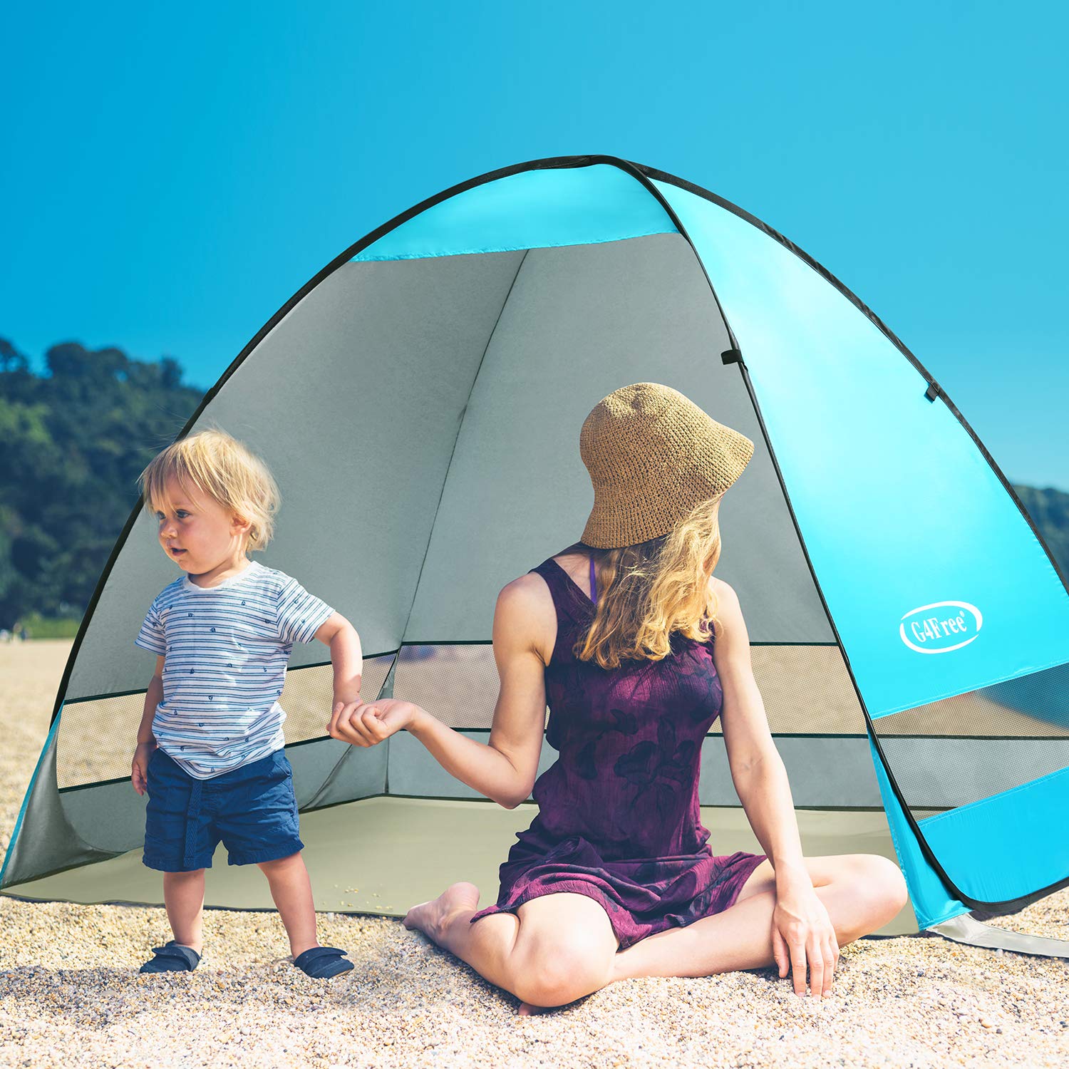 G4Free windproof beach tent with sand pockets stabilizes shelter