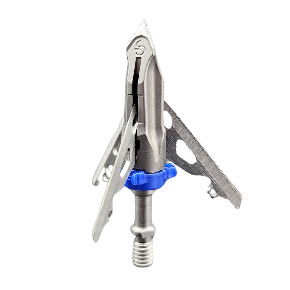G5 Outdoors DeadMeat Broadhead front view with three blades ready for deployment