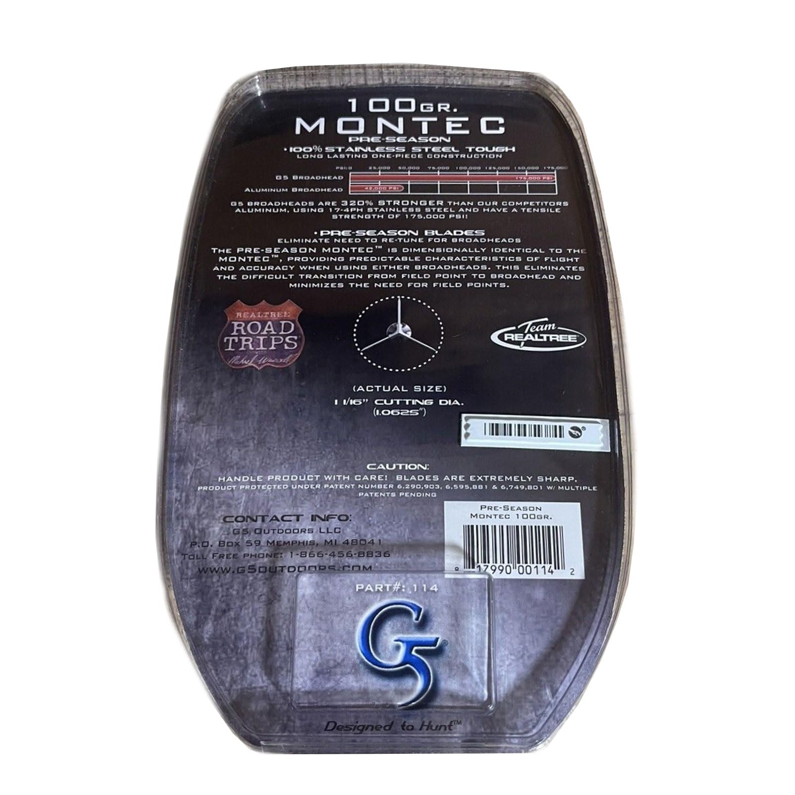 G5 Outdoors Montec Preseason broadhead cutting diameter 1 to 1-1/8 inch