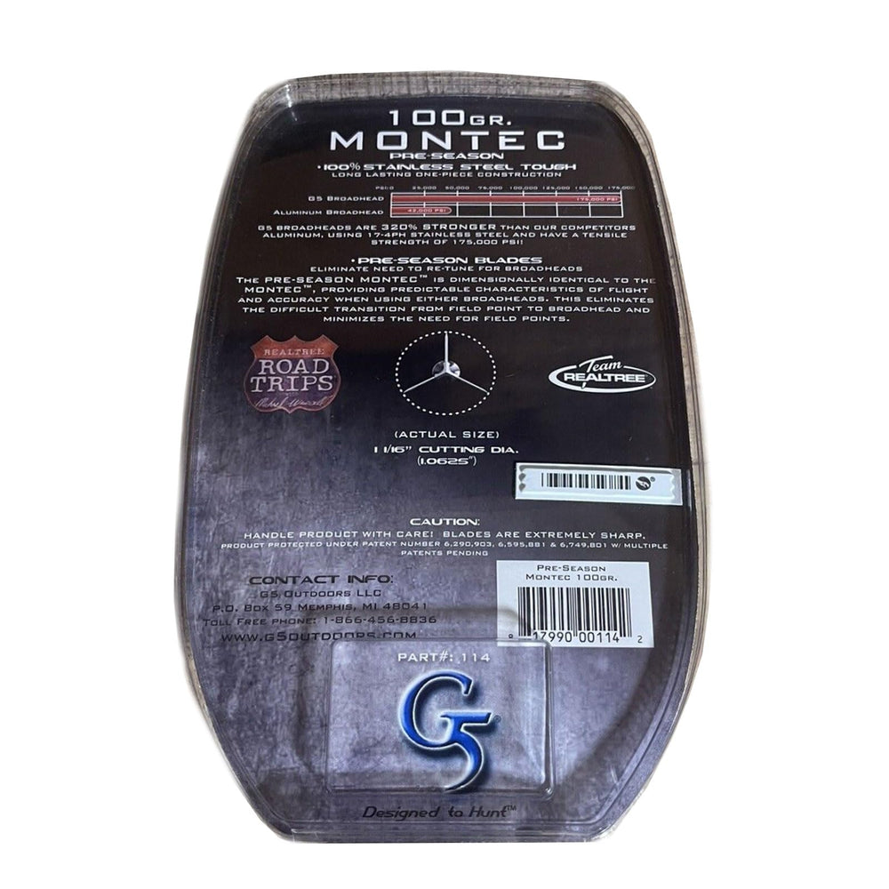 G5 Outdoors Montec Preseason broadhead cutting diameter 1 to 1-1/8 inch