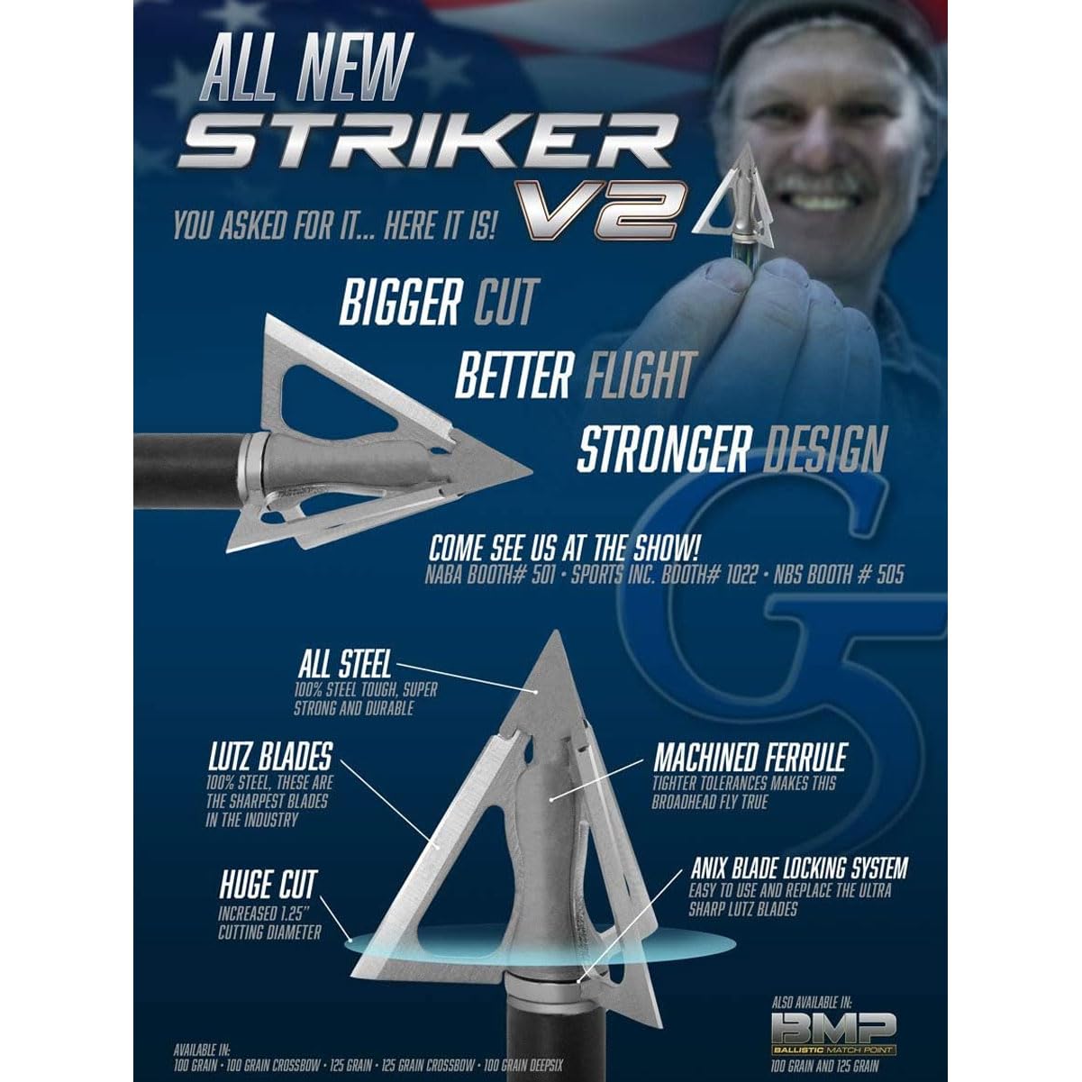 G5 Outdoors Striker V2 broadhead options show 100 and 125 grain versatility