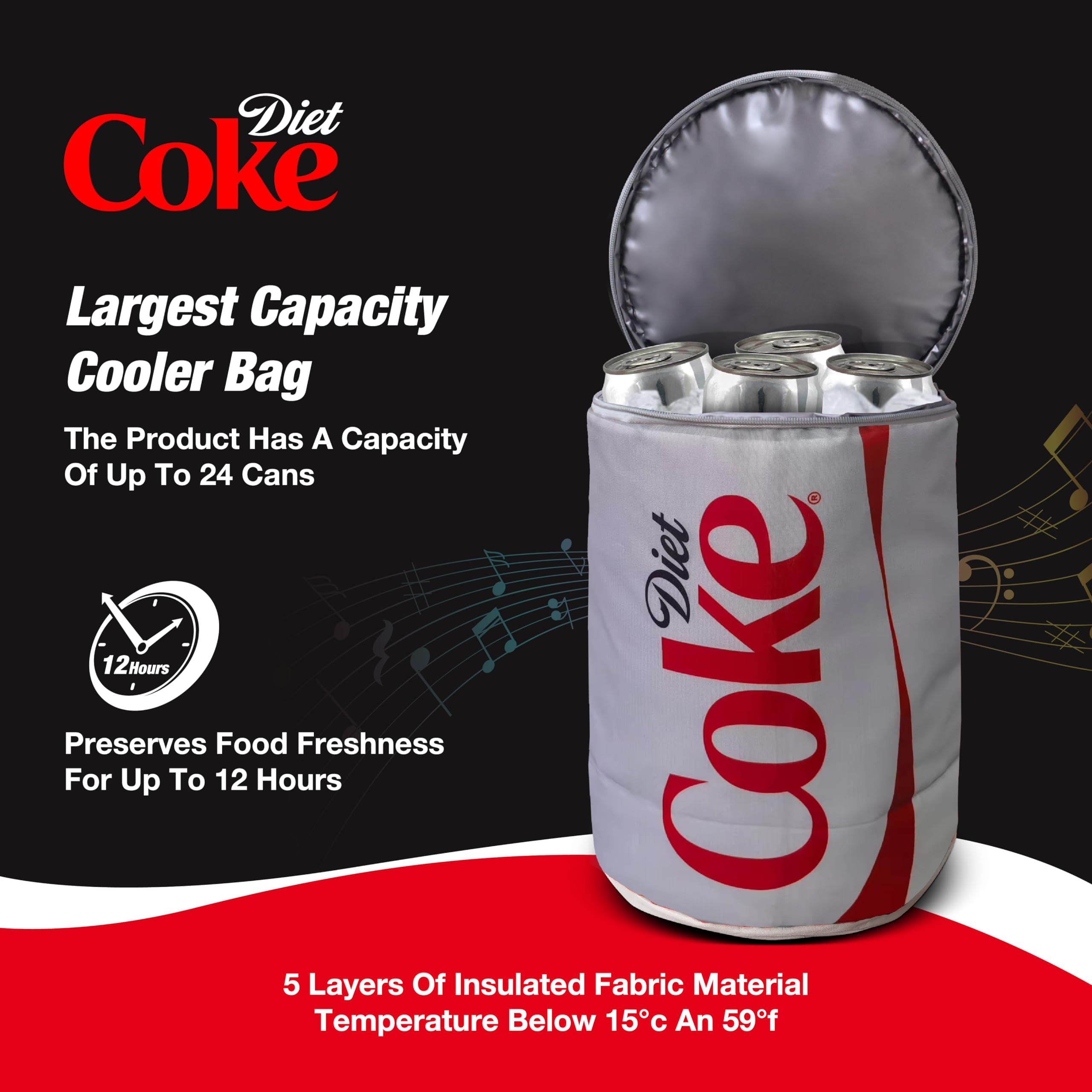 Gabba Goods Diet Coke Cooler Bag insulated five-layer fabric for long-lasting cold.