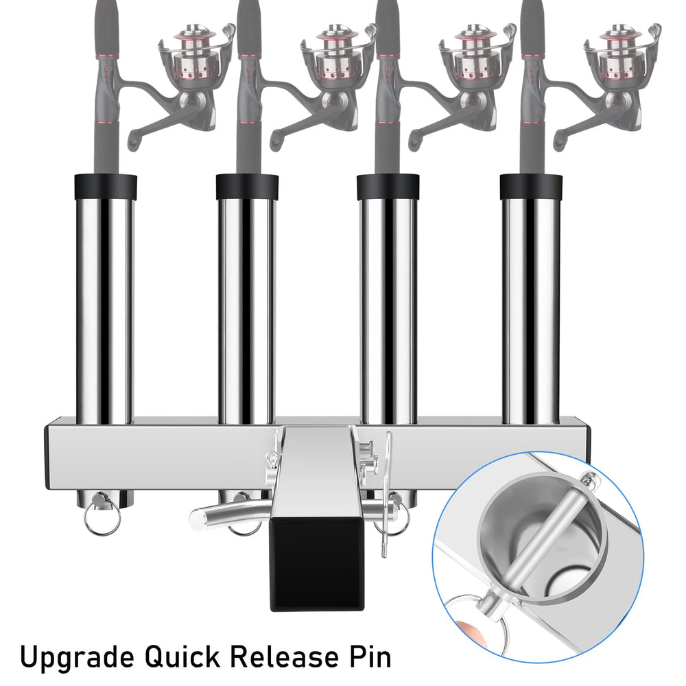 GADFISH hitch-mount rod holder on a truck demonstrates easy access and quick release.