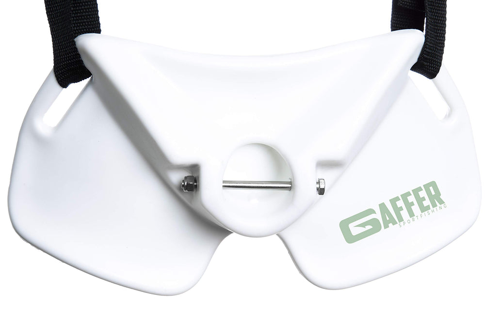 GAFFER SPORTFISHING stainless steel gimbal with pin secures rods for confident casts.