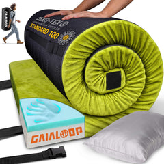 Gaialoop 3 Inch Memory Foam Camping Mattress folded for storage, portable comfort.