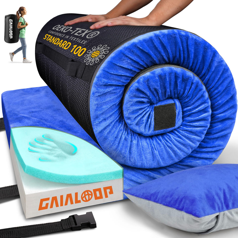 gaialoop 3-inch memory foam camping mattress roll view for easy storage
