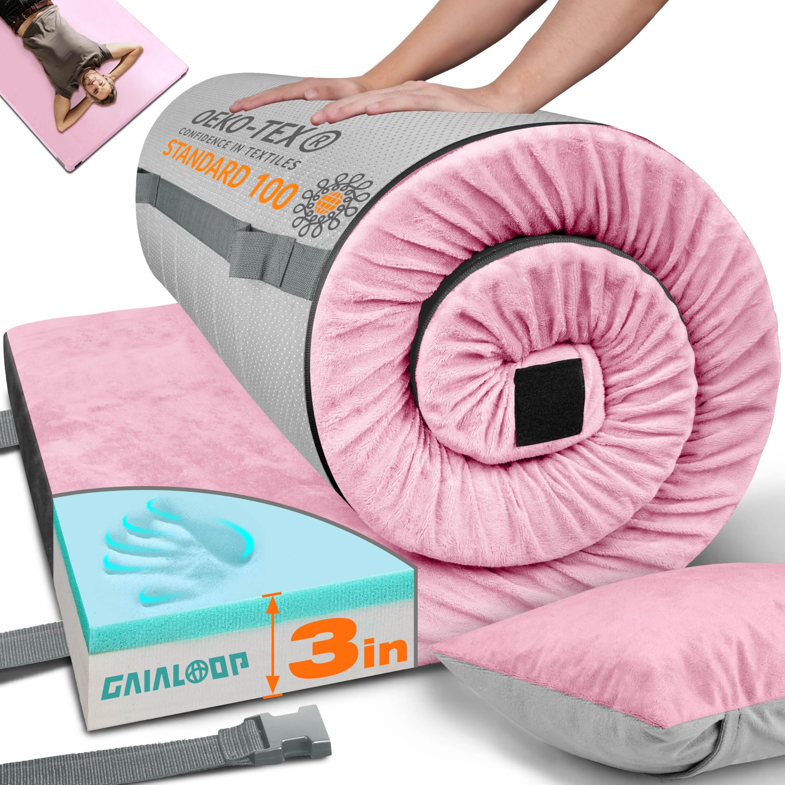 Gaialoop 3inch memory foam camping mattress rolled in case for easy transport