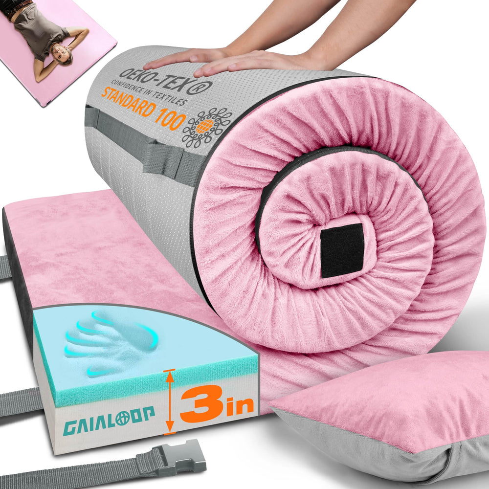 Gaialoop 3inch memory foam camping mattress rolled in case for easy transport