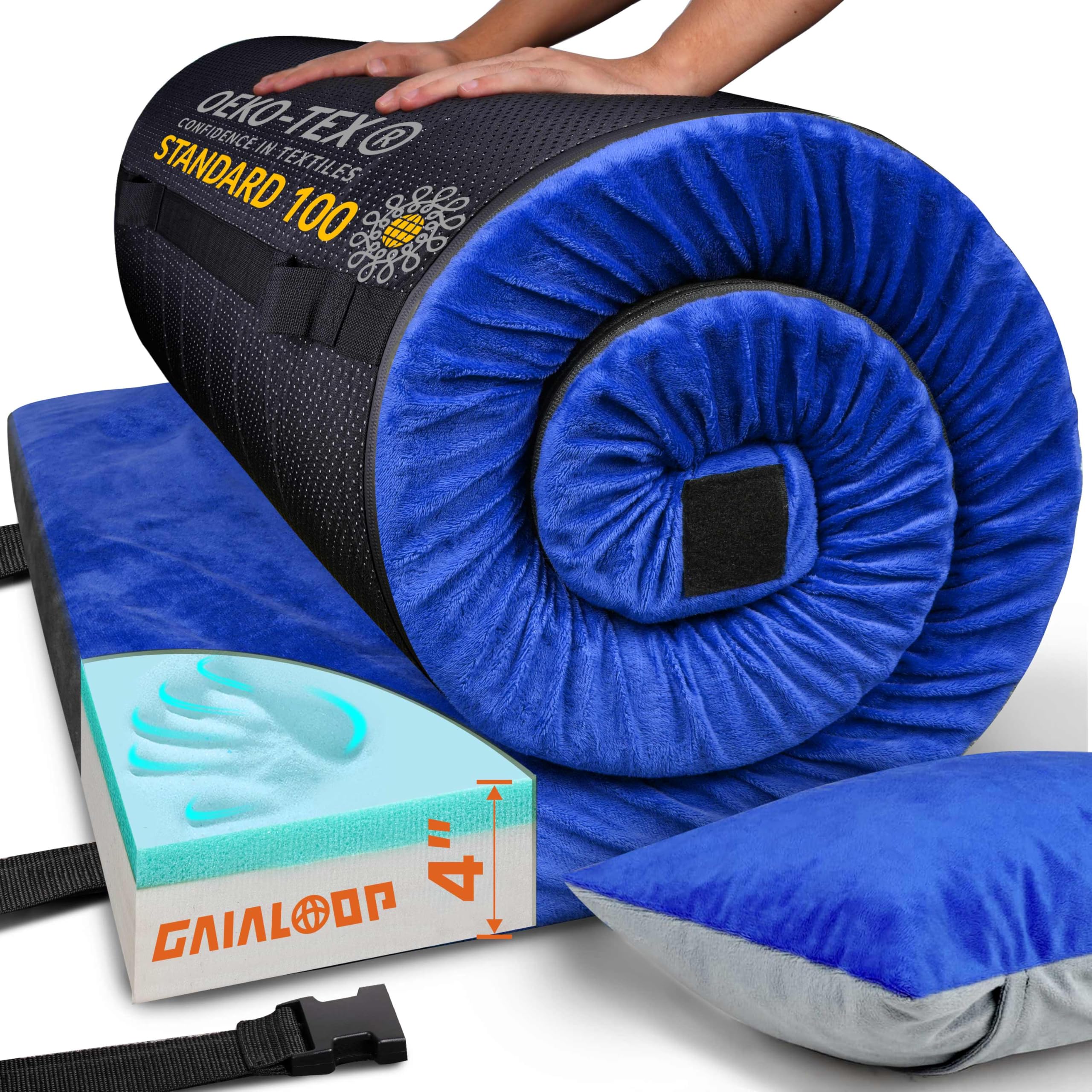 Gaialoop 4-inch thick memory foam mattress provides solid support on uneven ground.