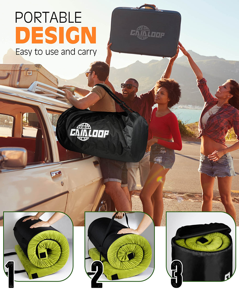 Gaialoop camping mattress in tent setup as a lightweight guest bed.