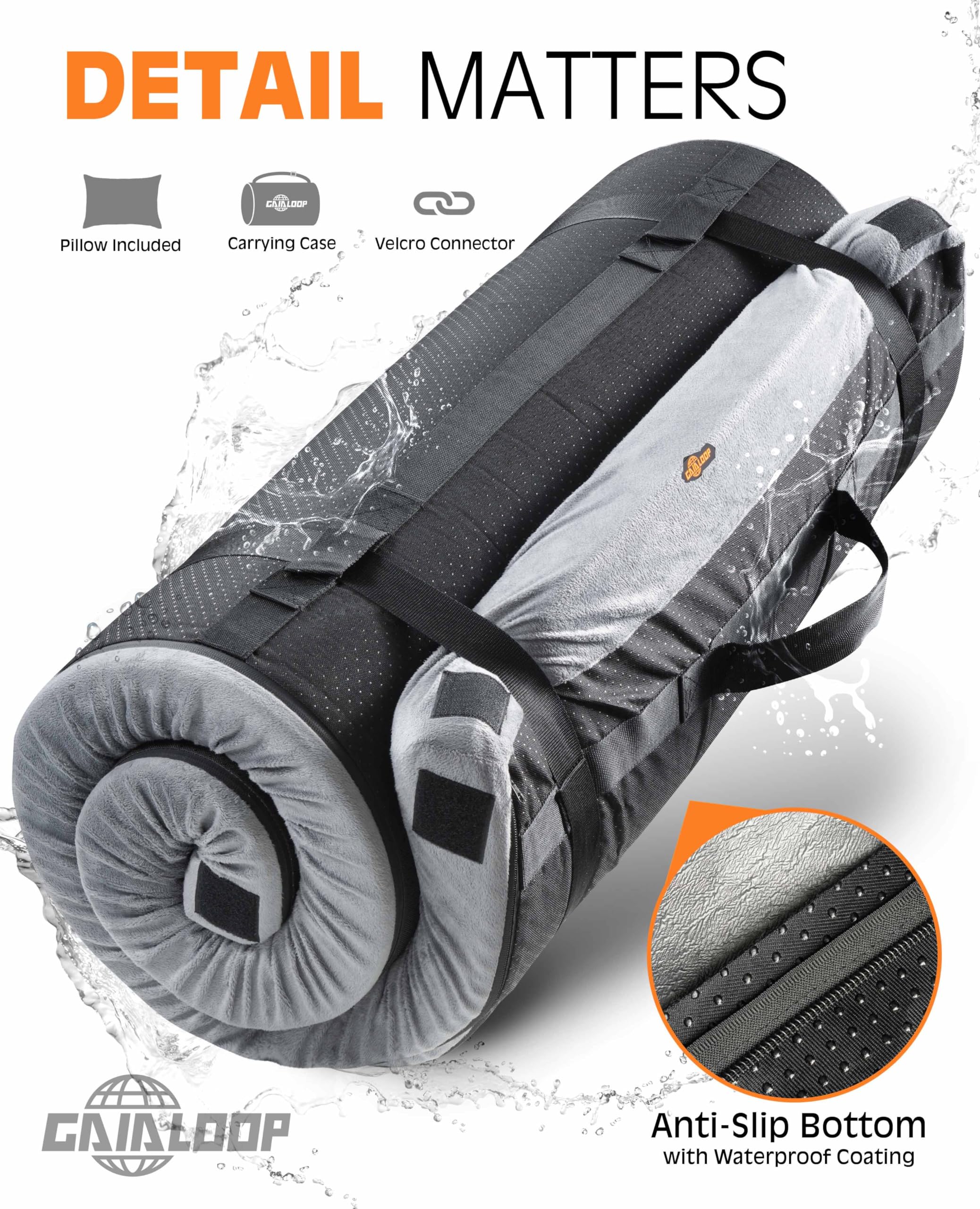 Gaialoop spread-out mattress used on cot or car for extra comfort.