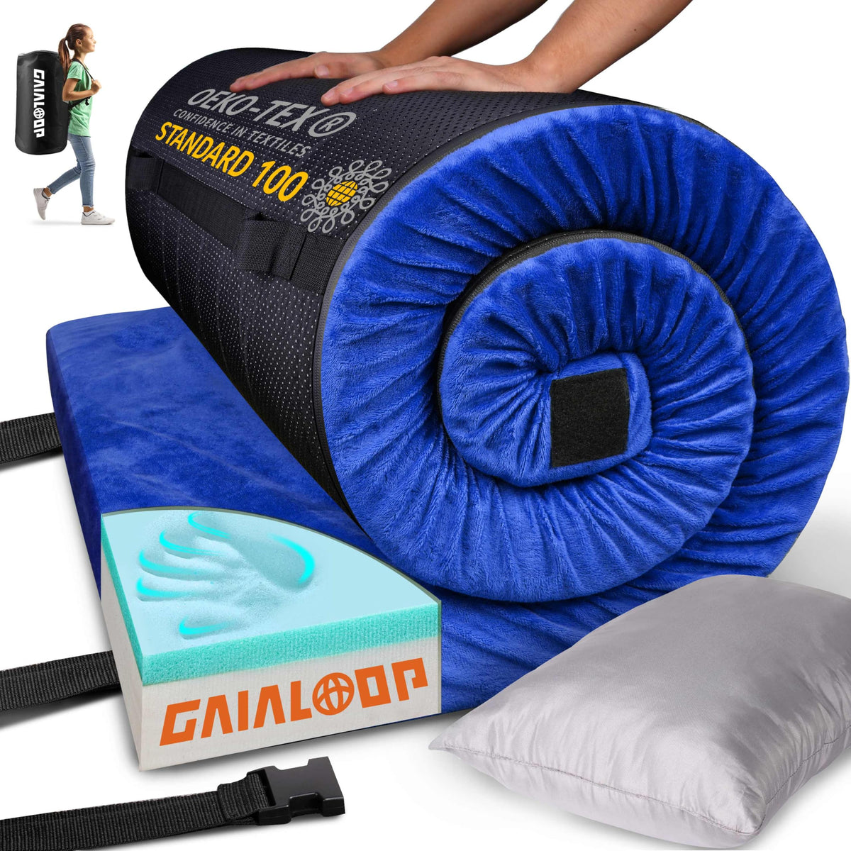 Gaialoop memory foam camping mattress folded for compact storage and portability