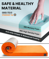 Gaialoop memory foam camping mattress unrolled on tent floor for cozy sleep