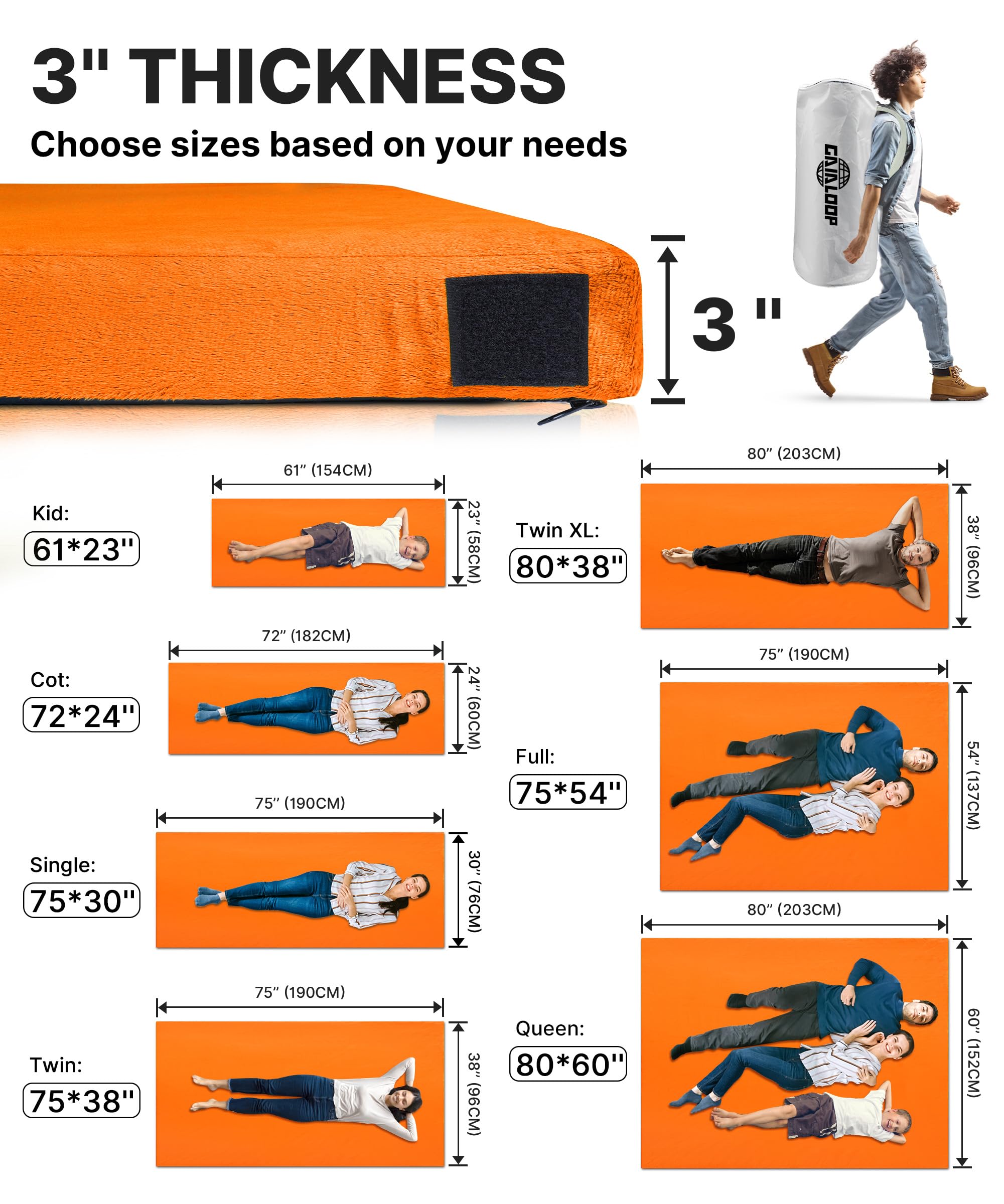 Gaialoop plush fabric cover with removable washable design for quick cleanup after camping.