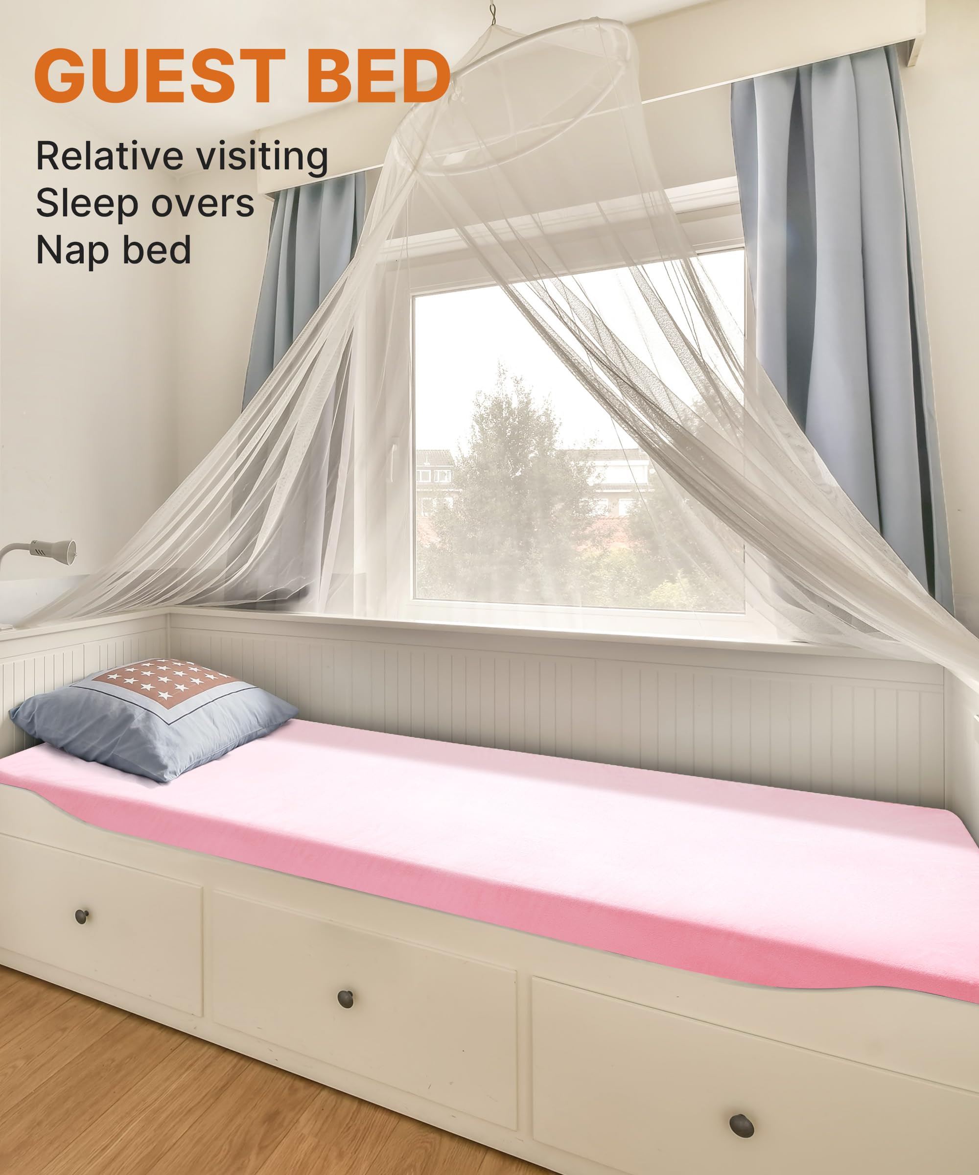 Gaialoop Sakura Pink twin-size label shows color and size for guests