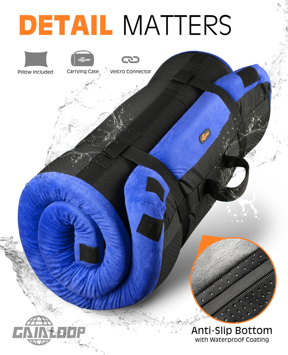 gaialoop waterproof-coated cover protects foam against dew and moisture