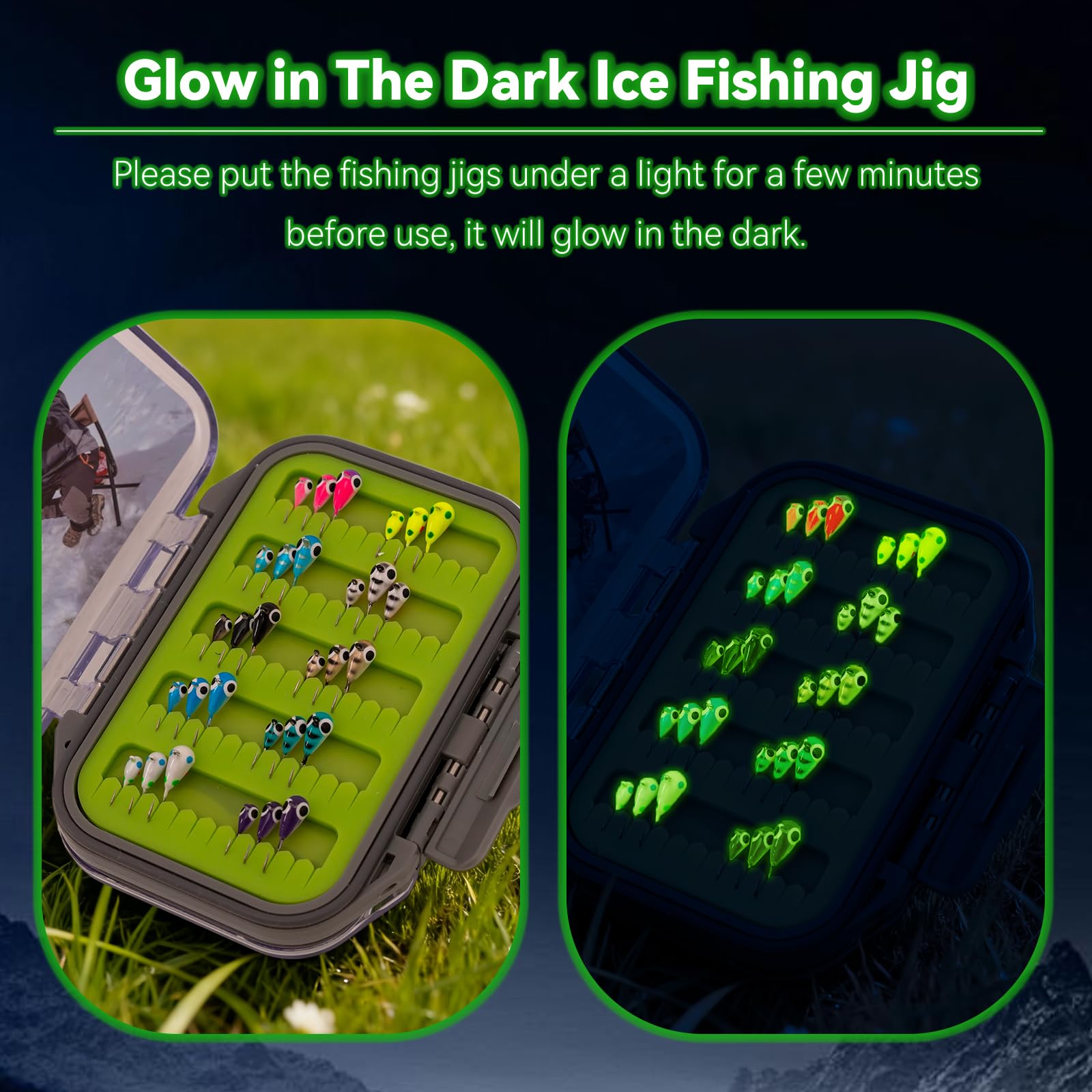 Gainfite double-sided waterproof box protects lures during ice trips.
