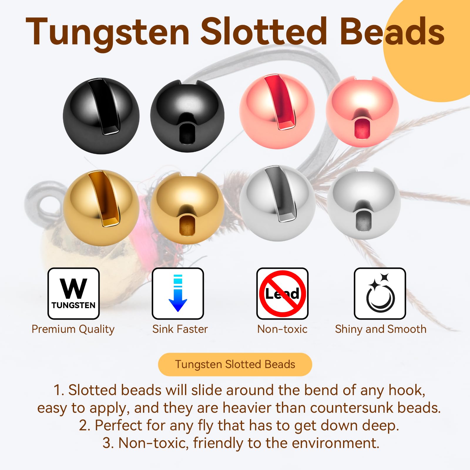 Gainfite tungsten beads 2.8mm copper close-up for durable flies in tough water.